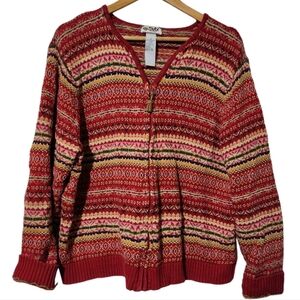 🎄 Tiara Vintage red green multi colored striped zip up sweater